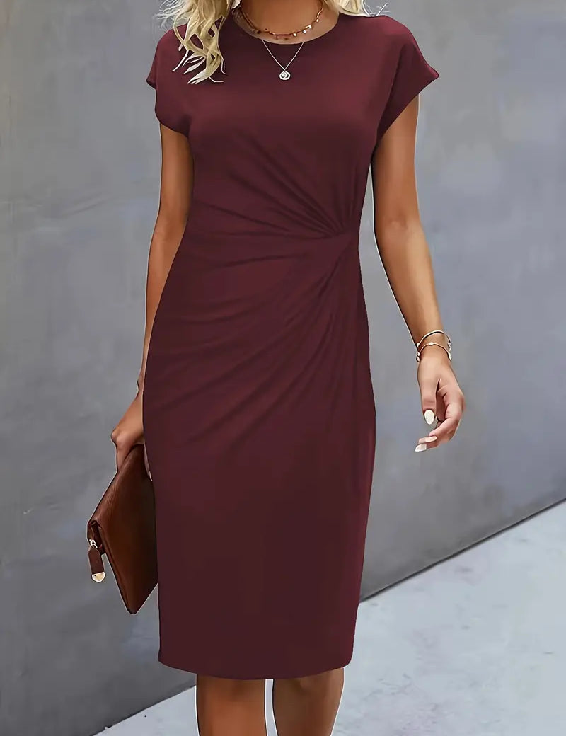 Aria | Flattering Fit Midi Dress with Front Knot Design
