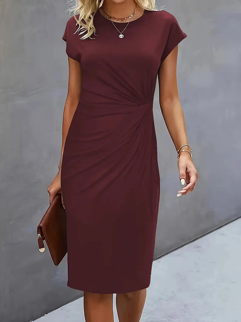 Aria | Flattering Fit Midi Dress with Front Knot Design