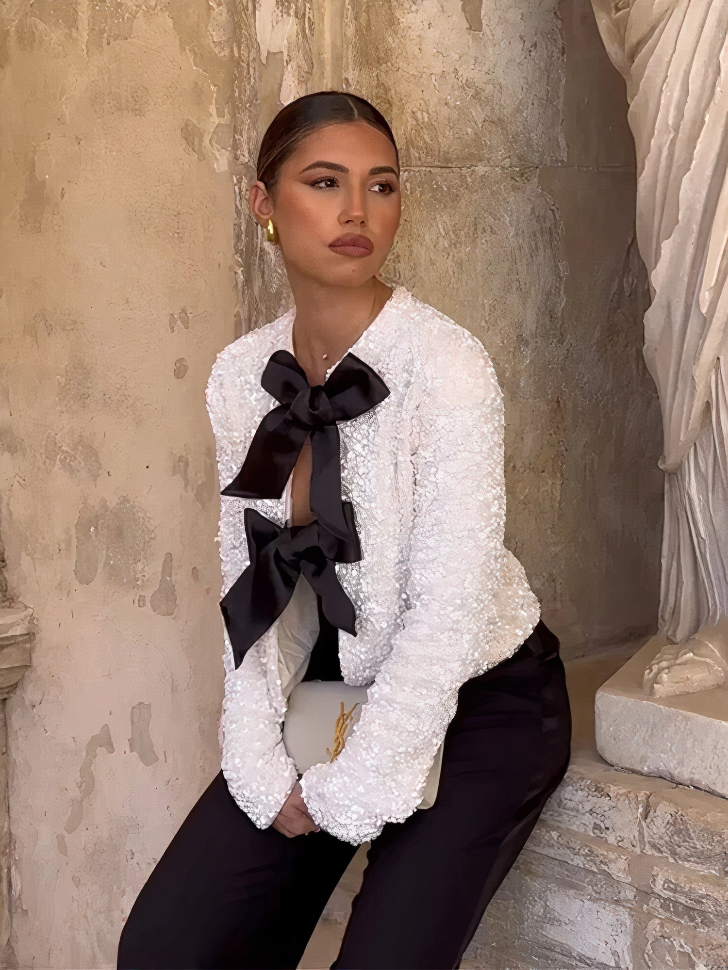 Sequin Cardigan with hand-stitched front - Glamm