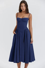Talum | Chic Sleeveless Midi Sun Dress With Corset Fit
