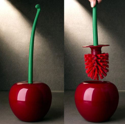 Cherry-shaped toilet brush with ergonomic handle