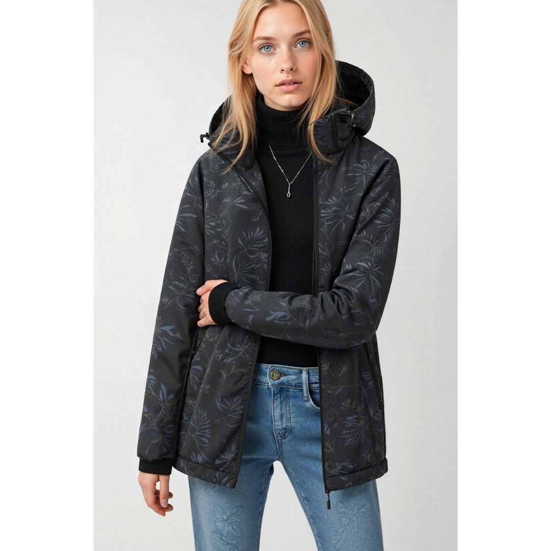 Women printed zipper winter jacket | Hood-2