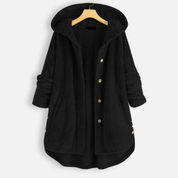Ladies long winter button down jacket | Hood-2