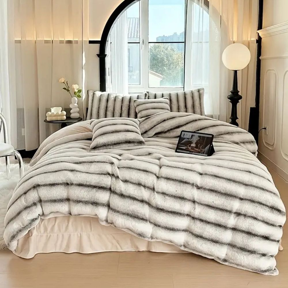  Ruched Faux Rabbit Fur Blanket-1