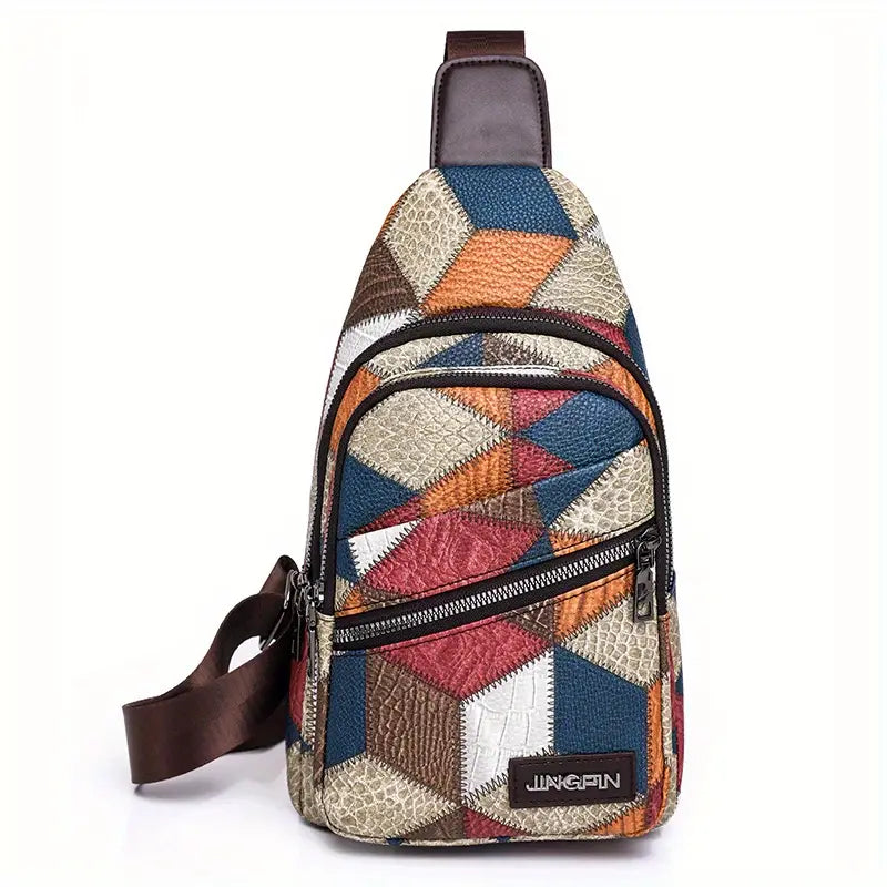 Nancy | Geometric Sling Bag with Multiple Zipper Pockets