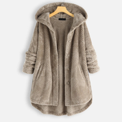 Ladies long winter button down jacket | Hood-3