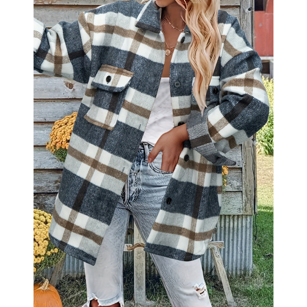 Women's warm button down checked shirt jacket | winter-2