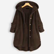 Ladies long winter button down jacket | Hood-4