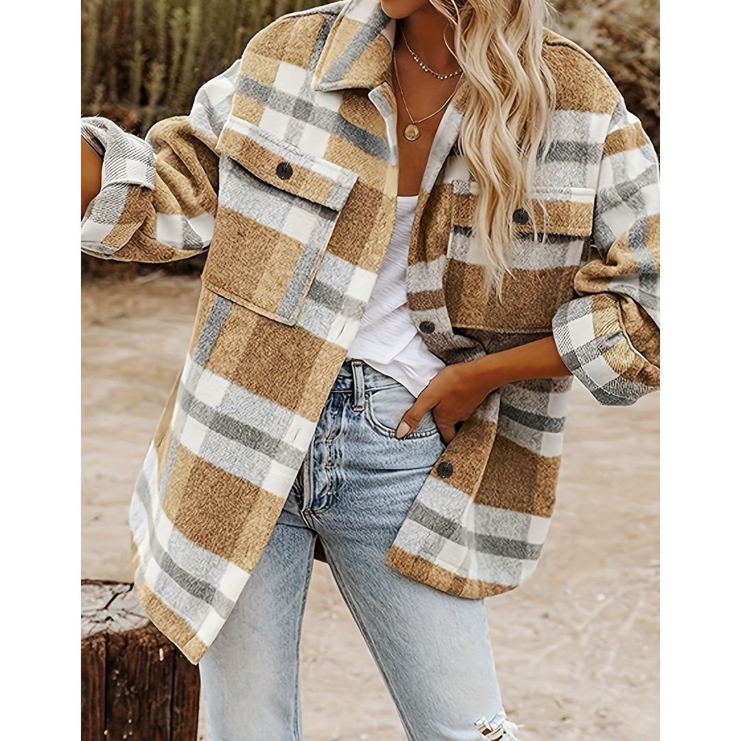 Women's warm button down checked shirt jacket | winter-3