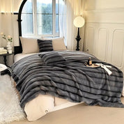  Ruched Faux Rabbit Fur Blanket-5