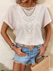 Laney | Women's plain lace T-shirt with batwing sleeves