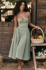 Talum | Chic Sleeveless Midi Sun Dress With Corset Fit