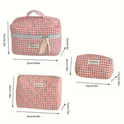 Chloe | Charming Checked Makeup Bag Set with Bow Design