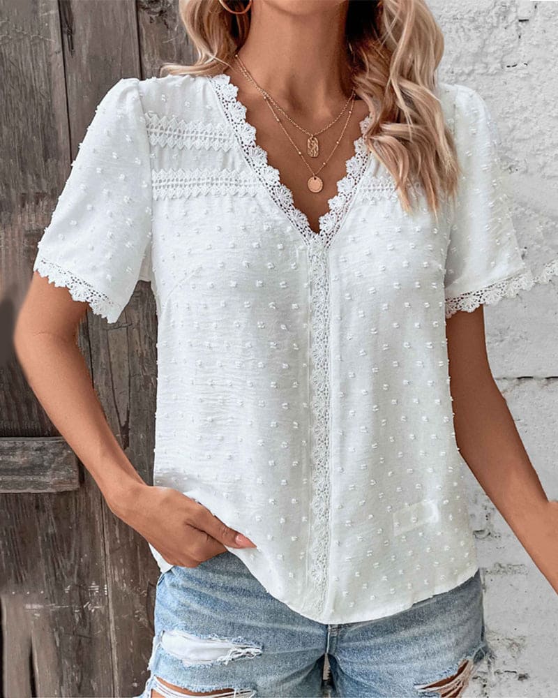 Zoe | Lace Blouse Short Sleeves with V-Neck