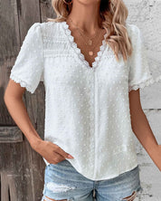 Zoe | Lace Blouse Short Sleeves with V-Neck