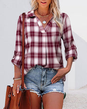 Erin | V-neck Checked Long Sleeve Blouse