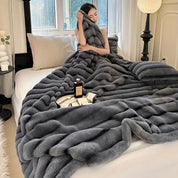  Ruched Faux Rabbit Fur Blanket-3