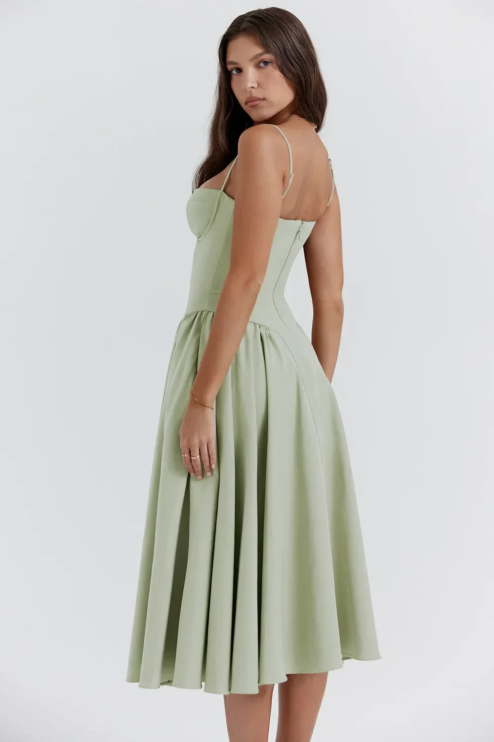 Talum | Chic Sleeveless Midi Sun Dress With Corset Fit