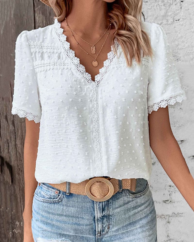 Zoe | Lace Blouse Short Sleeves with V-Neck