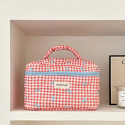 Chloe | Charming Checked Makeup Bag Set with Bow Design