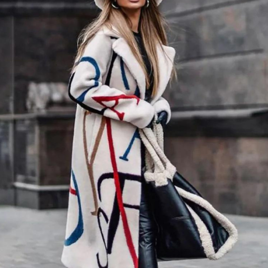 Tilda | Stylish Long Coat with Abstract Print