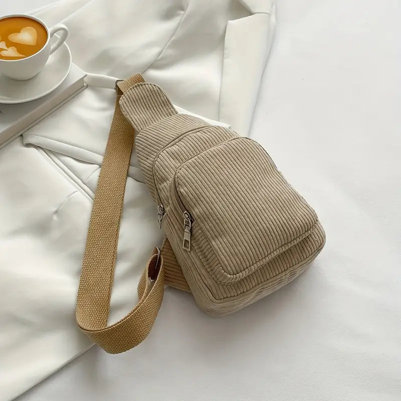 Shelly | Corduroy Sling Backpack with Dual Zipper Pockets