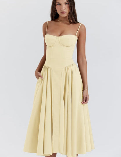 Talum | Chic Sleeveless Midi Sun Dress With Corset Fit