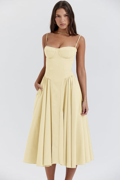Talum | Chic Sleeveless Midi Sun Dress With Corset Fit