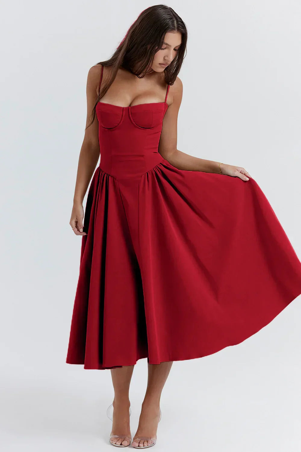 Talum | Chic Sleeveless Midi Sun Dress With Corset Fit