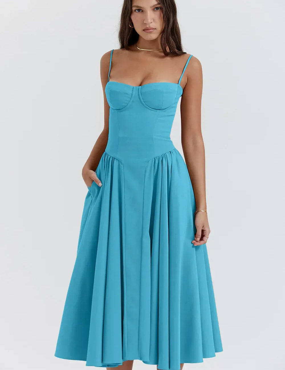 Talum | Chic Sleeveless Midi Sun Dress With Corset Fit