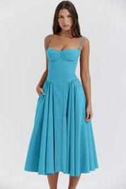 Talum | Chic Sleeveless Midi Sun Dress With Corset Fit