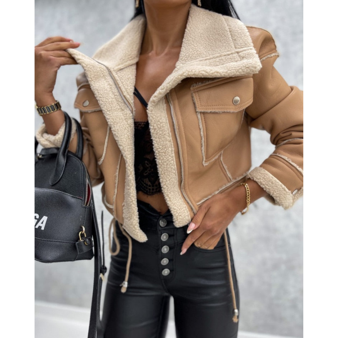 Women's short warm winter jacket | zipper-3