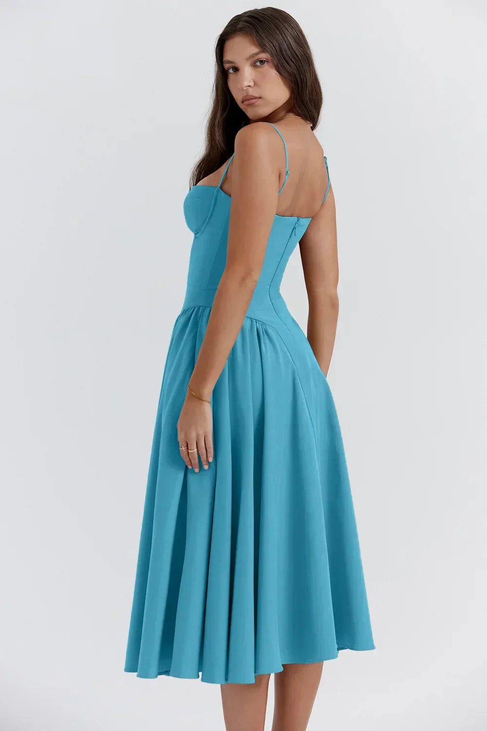 Talum | Chic Sleeveless Midi Sun Dress With Corset Fit