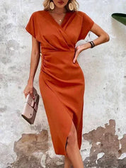 Emma Jane | Elegant Orange Party Dress with Front Slit