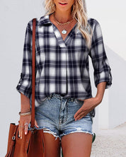 Erin | V-neck Checked Long Sleeve Blouse