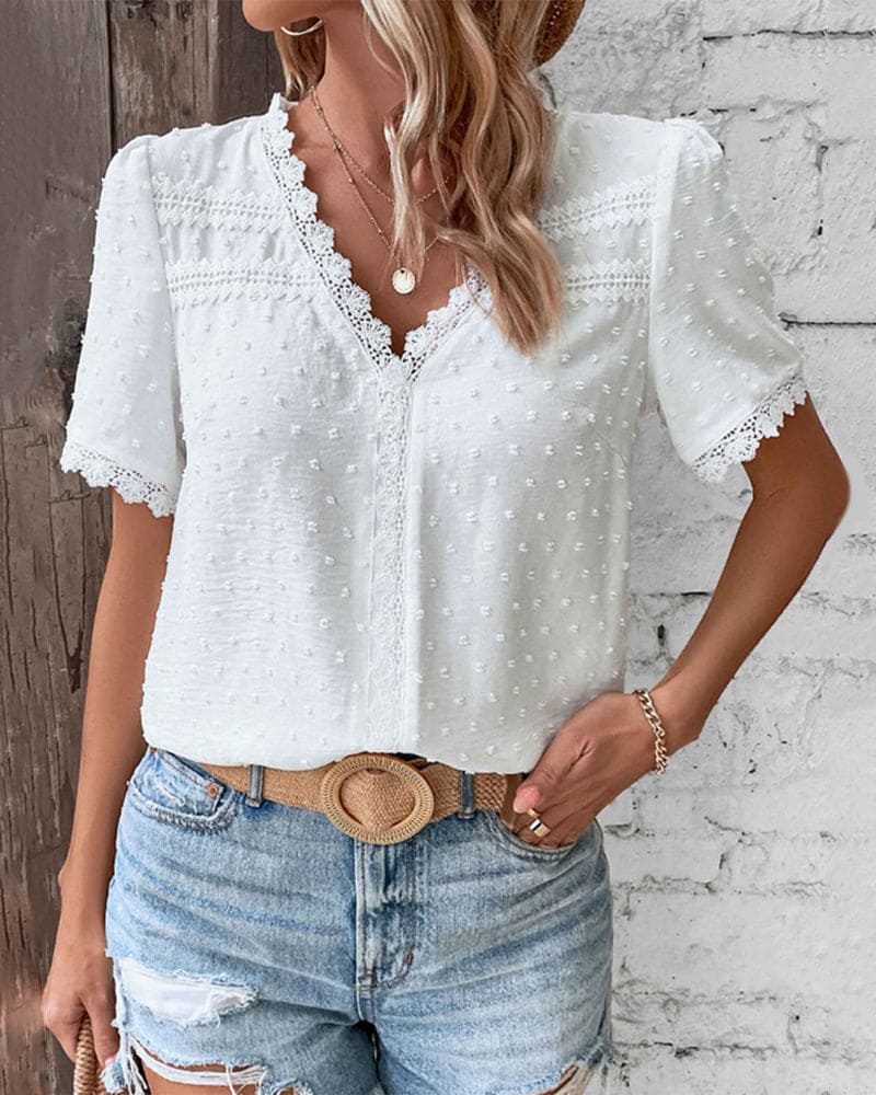 Zoe | Lace Blouse Short Sleeves with V-Neck