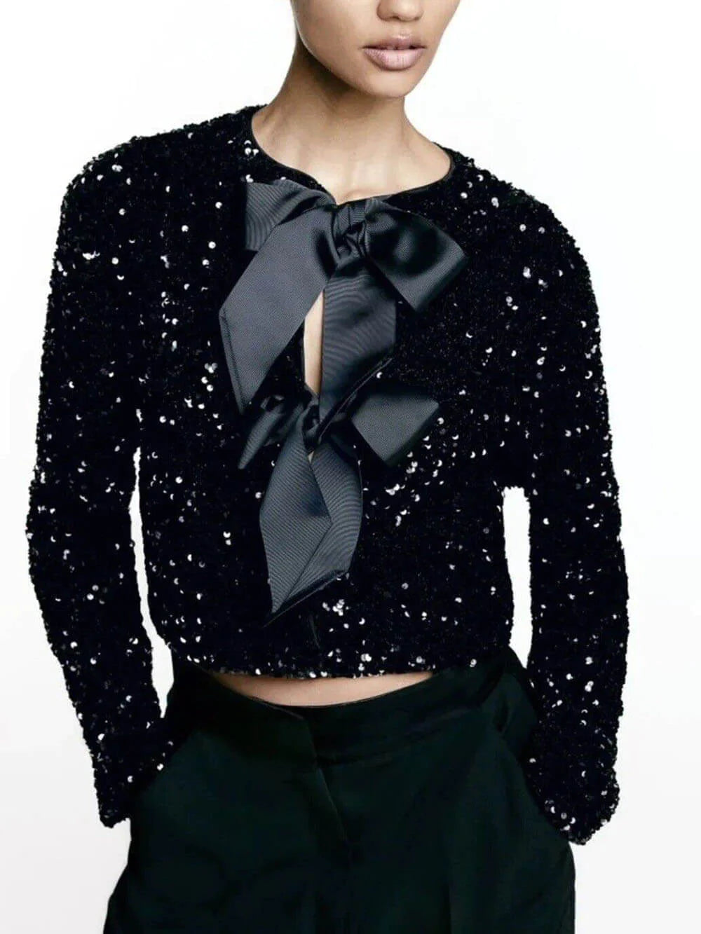 Sequin Cardigan with hand-stitched front - Glamm
