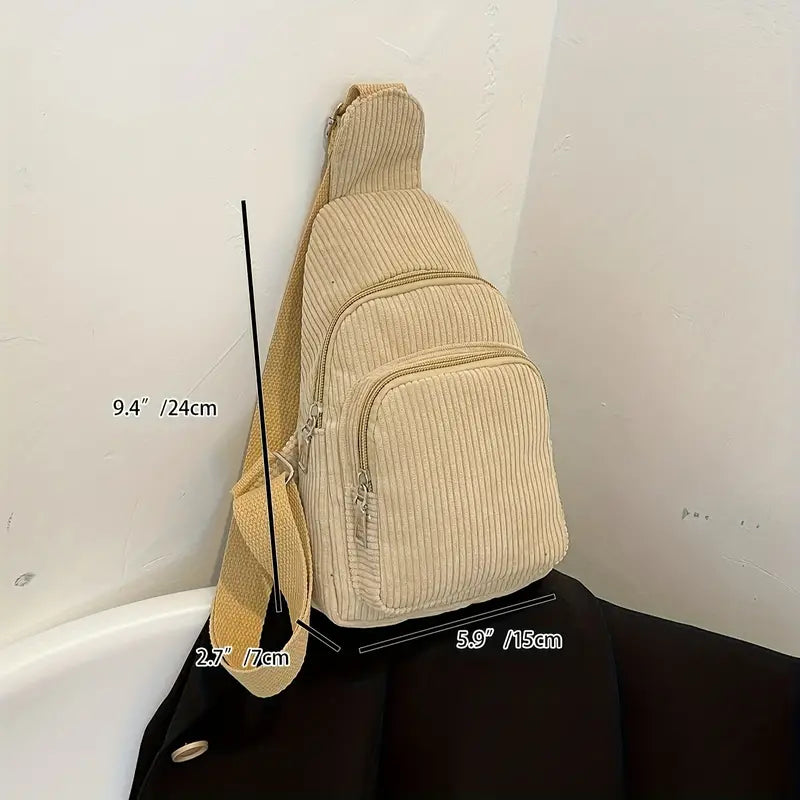 Shelly | Corduroy Sling Backpack with Dual Zipper Pockets