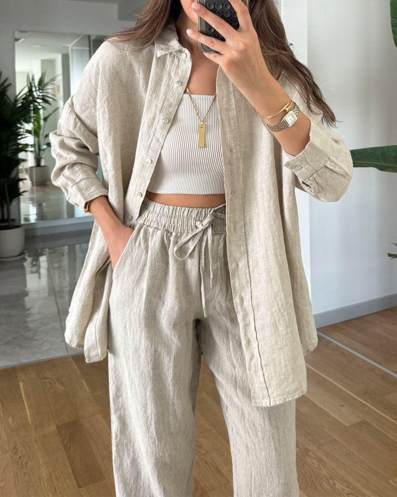 Amy | Comfy Button-up Blouse and Pants Set