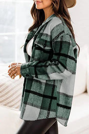 Women's long -sleeved warm shirt jacket | Down button-2