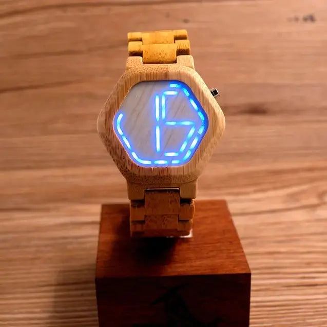 Digital wooden LED watch