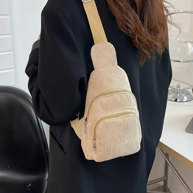 Shelly | Corduroy Sling Backpack with Dual Zipper Pockets