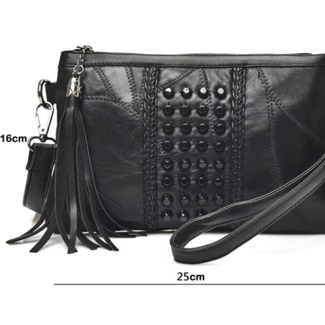 Miranda | Chic Studded Crossbody Clutch with Tassel Accent