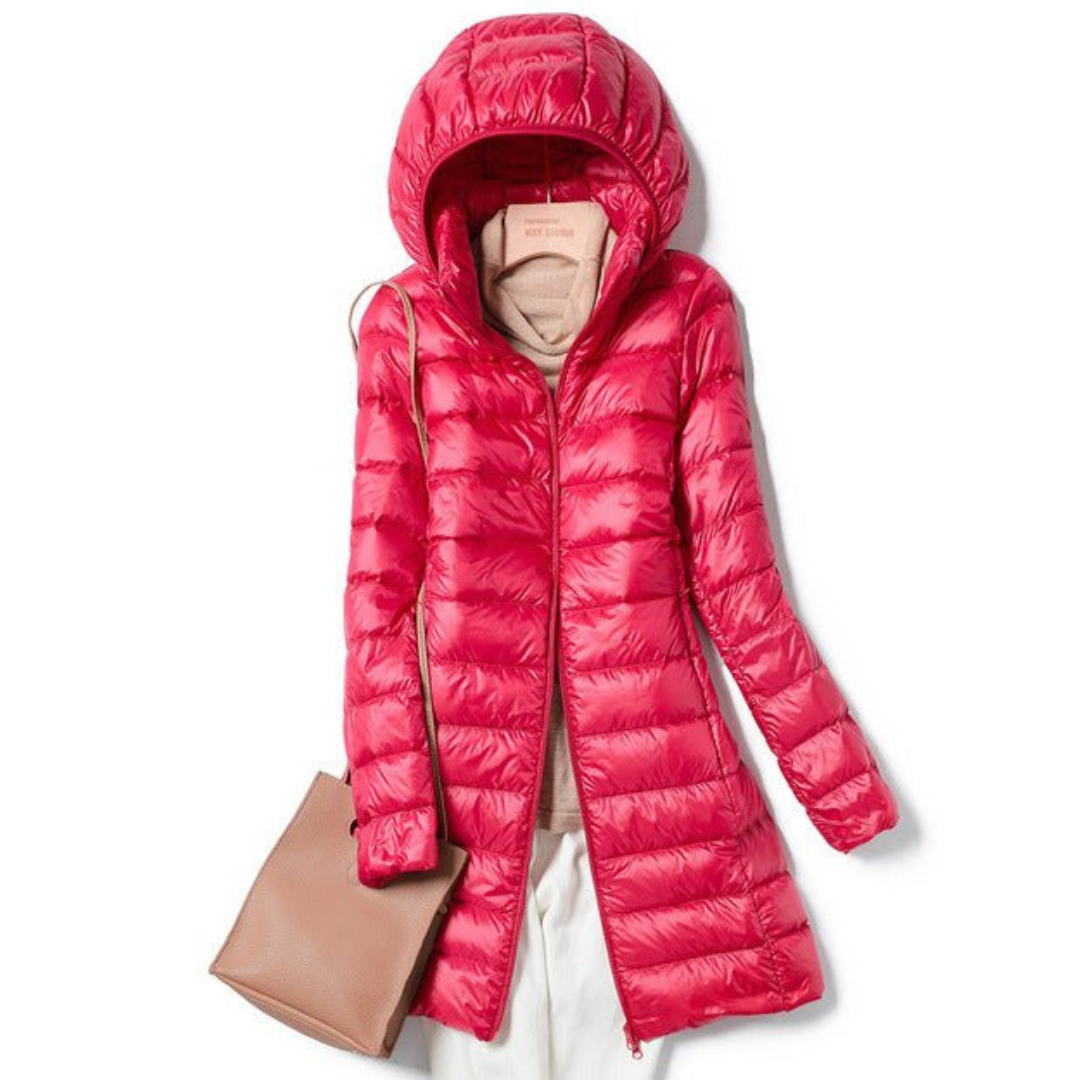 Women's long winter buffer jacket | Hood-5