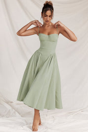 Talum | Chic Sleeveless Midi Sun Dress With Corset Fit