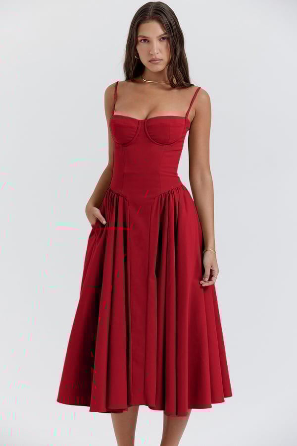 Talum | Chic Sleeveless Midi Sun Dress With Corset Fit