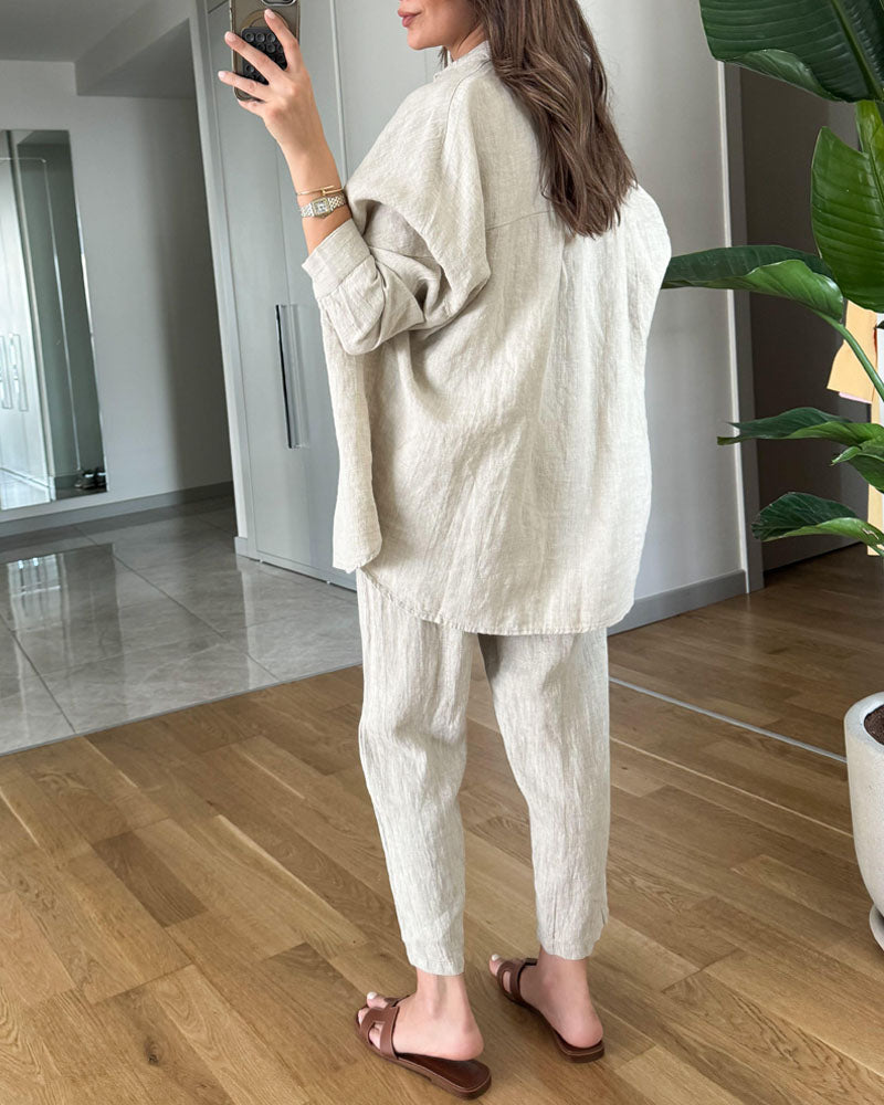 Amy | Comfy Button-up Blouse and Pants Set