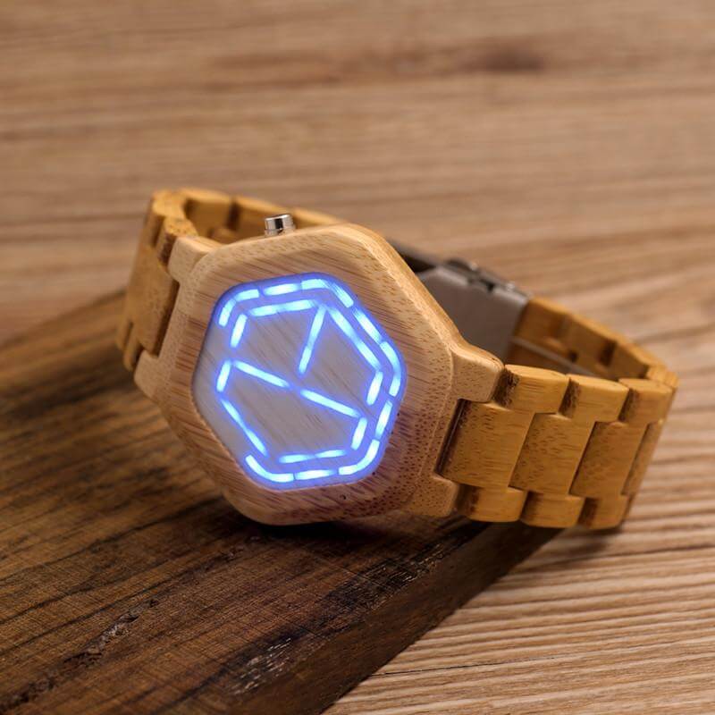 Digital wooden LED watch