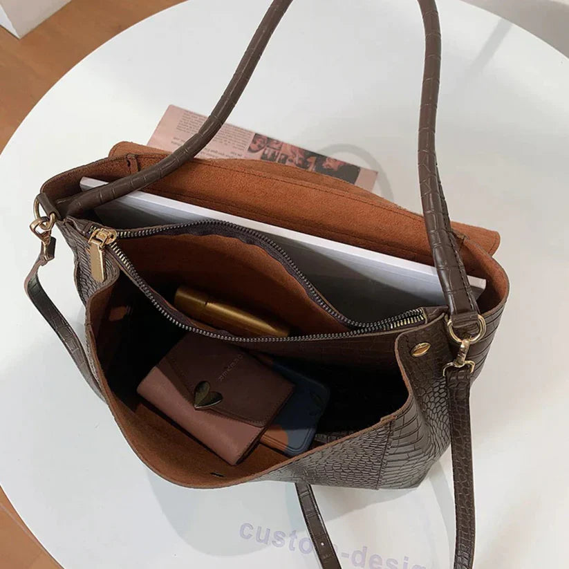 Diane  | Elegant Crocodile Pattern Multi-Pocket Shoulder Bag