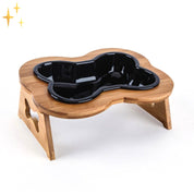 Ceramic dog food bowl with wooden elevation - Bonefeast